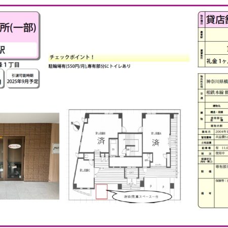 鶴ヶ峰駅徒歩6分　1階テナント　